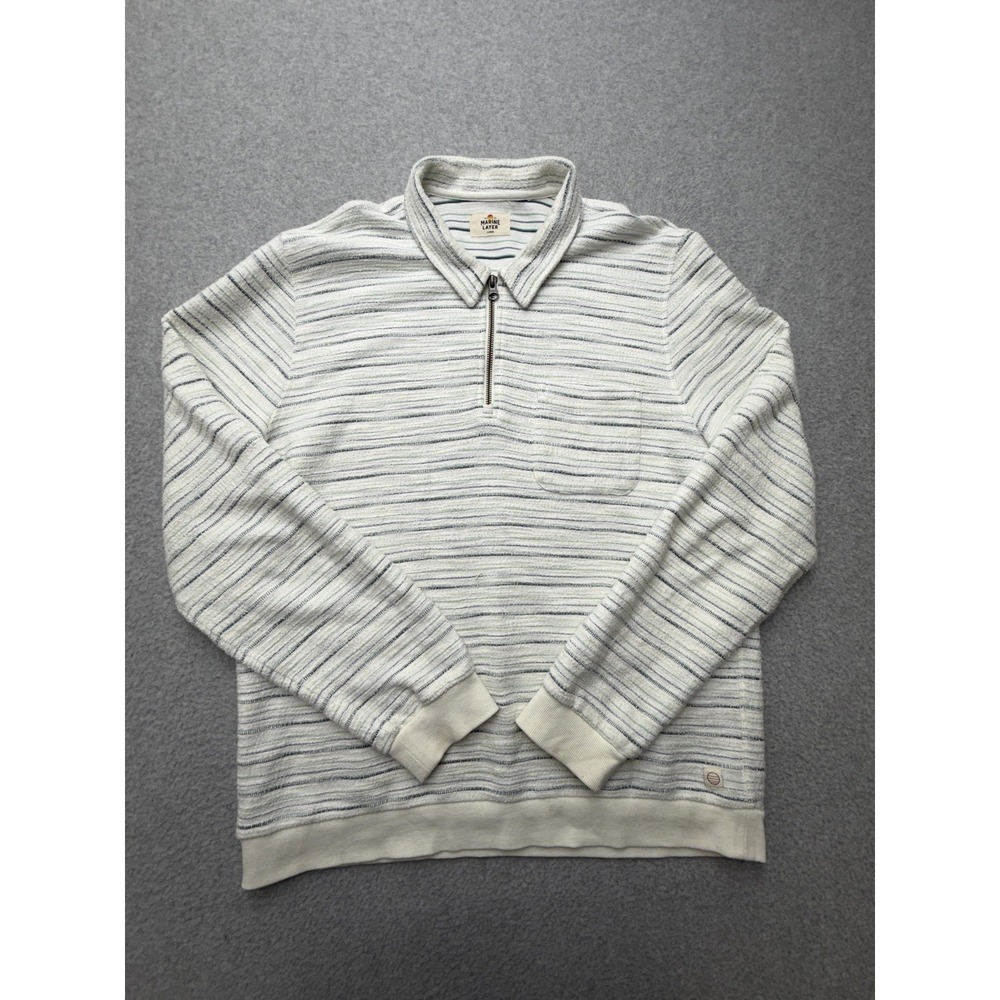 Marine Layer Blanket Shirt Mens Large Striped 1/4 Zip‎ Collared Pullover